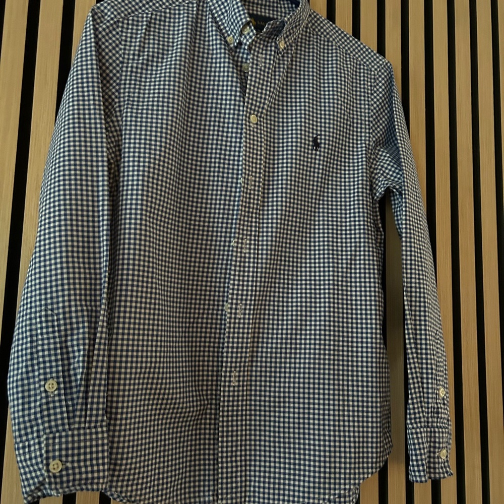 Ralph Lauren boys button down 14/16. Blue checked